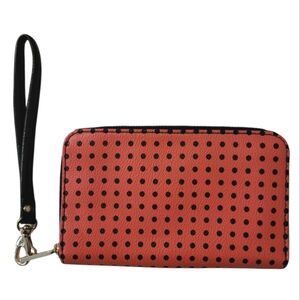 Fossil Leather Coral Pink Black Polka Dots Wallet Wristlet Practical Errands